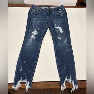 Judy Blue denim jeans skinny fit distressed frayed hem size 15/32 worn once